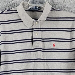 Polo Ralph Lauren Polo Shirt Mens XXL Gray Striped Knit Classic Red Pony Logo